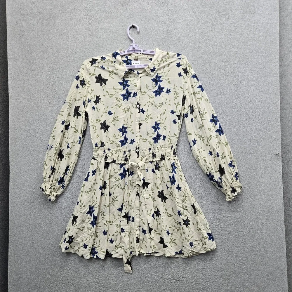 Free People Women Dress M Cream Floral Lighten Up Mini Fit & Flare